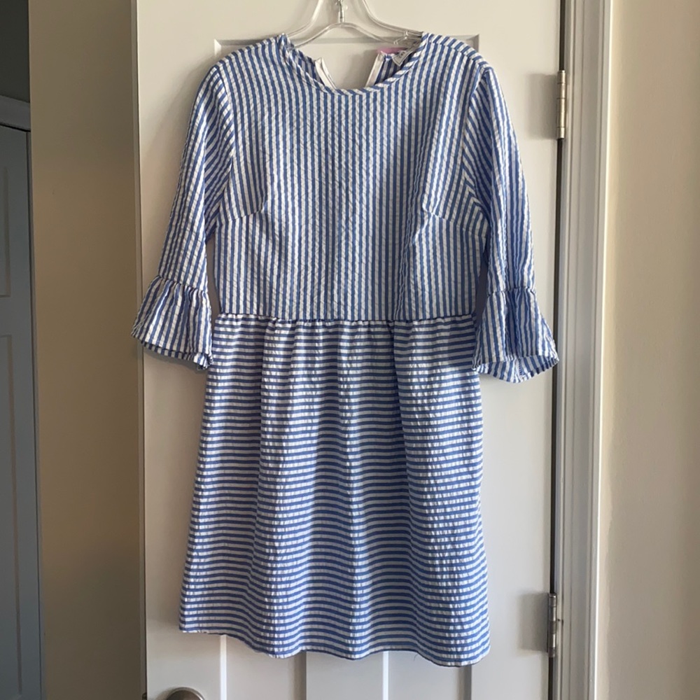 Monday Dress Seersucker blue striped dress size L